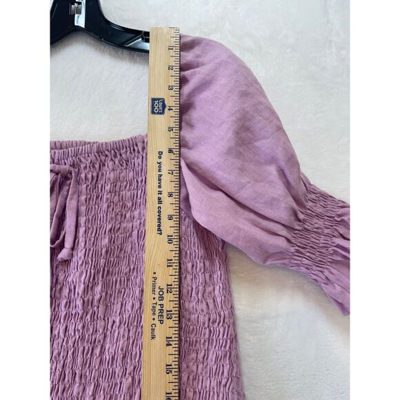Faithfull The Brand Annibelis Mini Dress Sz M Purple Linen Smocked Puff Sleeve - Picture 11 of 16